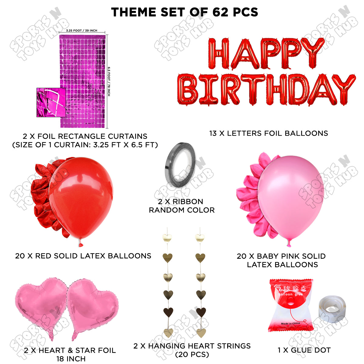 Happy Birthday Foil Letter Theme - Red & Dark Pink
