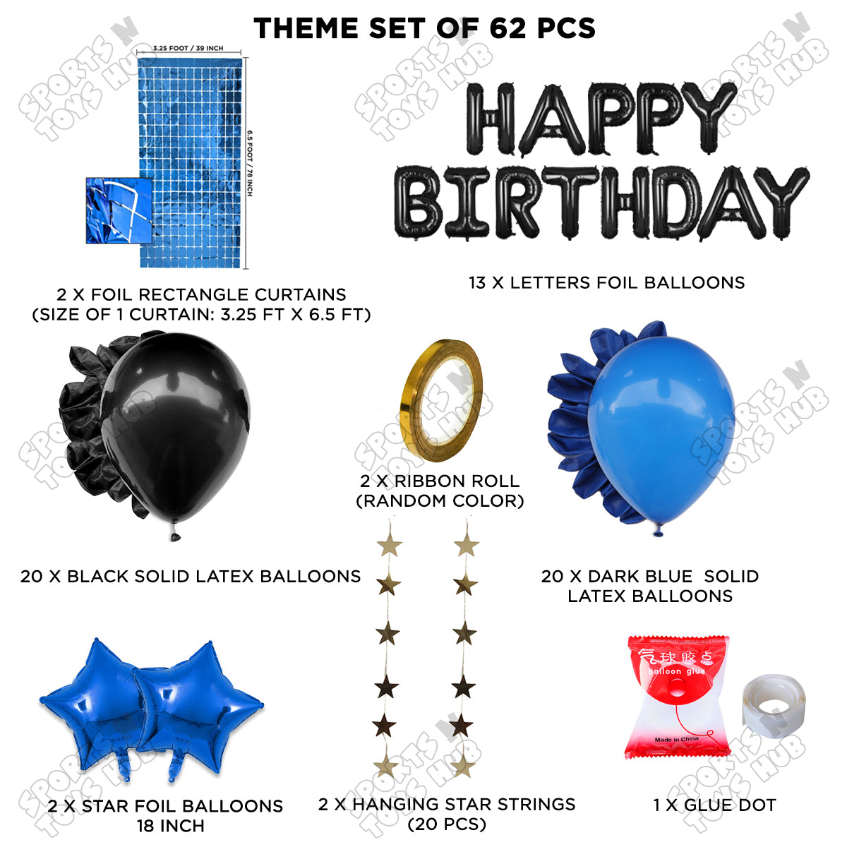 Happy Birthday Foil Letter Theme - Black & Blue