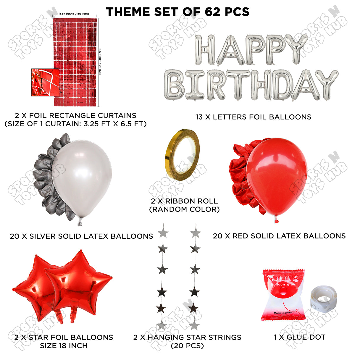 Happy Birthday Foil Letter Theme - Silver & Red