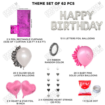 Happy Birthday Foil Letter Theme - Silver & Baby Pink