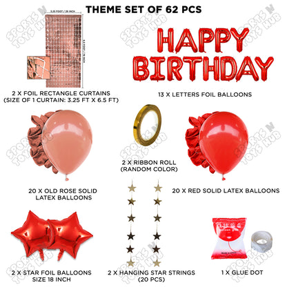 Happy Birthday Foil Letter Theme - Red & Old Rose