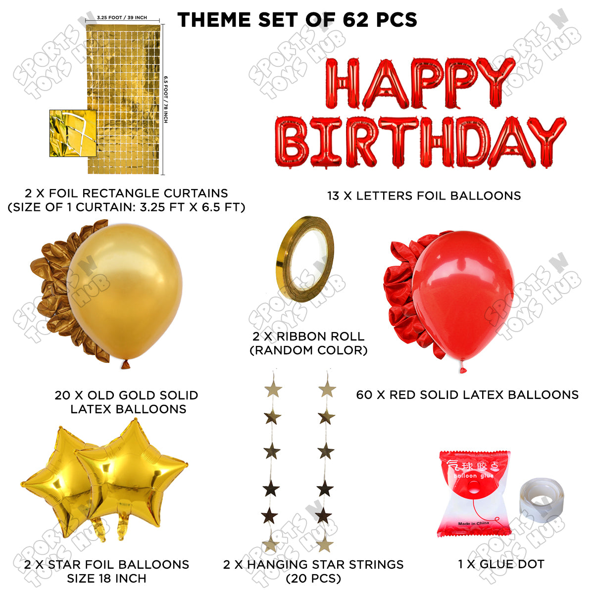 Happy Birthday Foil Letter Theme - Red & Gold