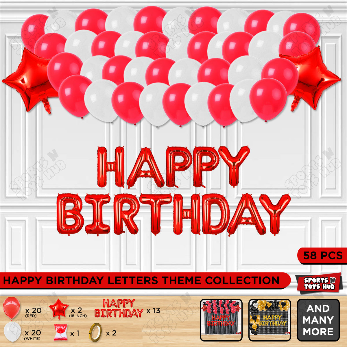 Happy Birthday Foil Letter Theme - Red & White