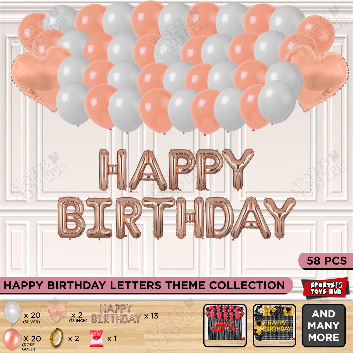 Happy Birthday Foil Letter Theme - Rose Gold & Silver