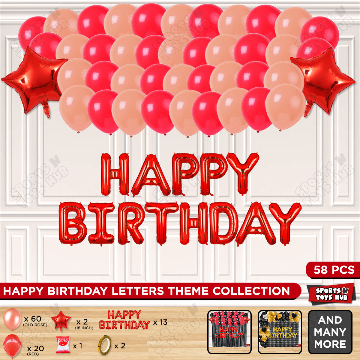 Happy Birthday Foil Letter Theme - Red & Old Rose