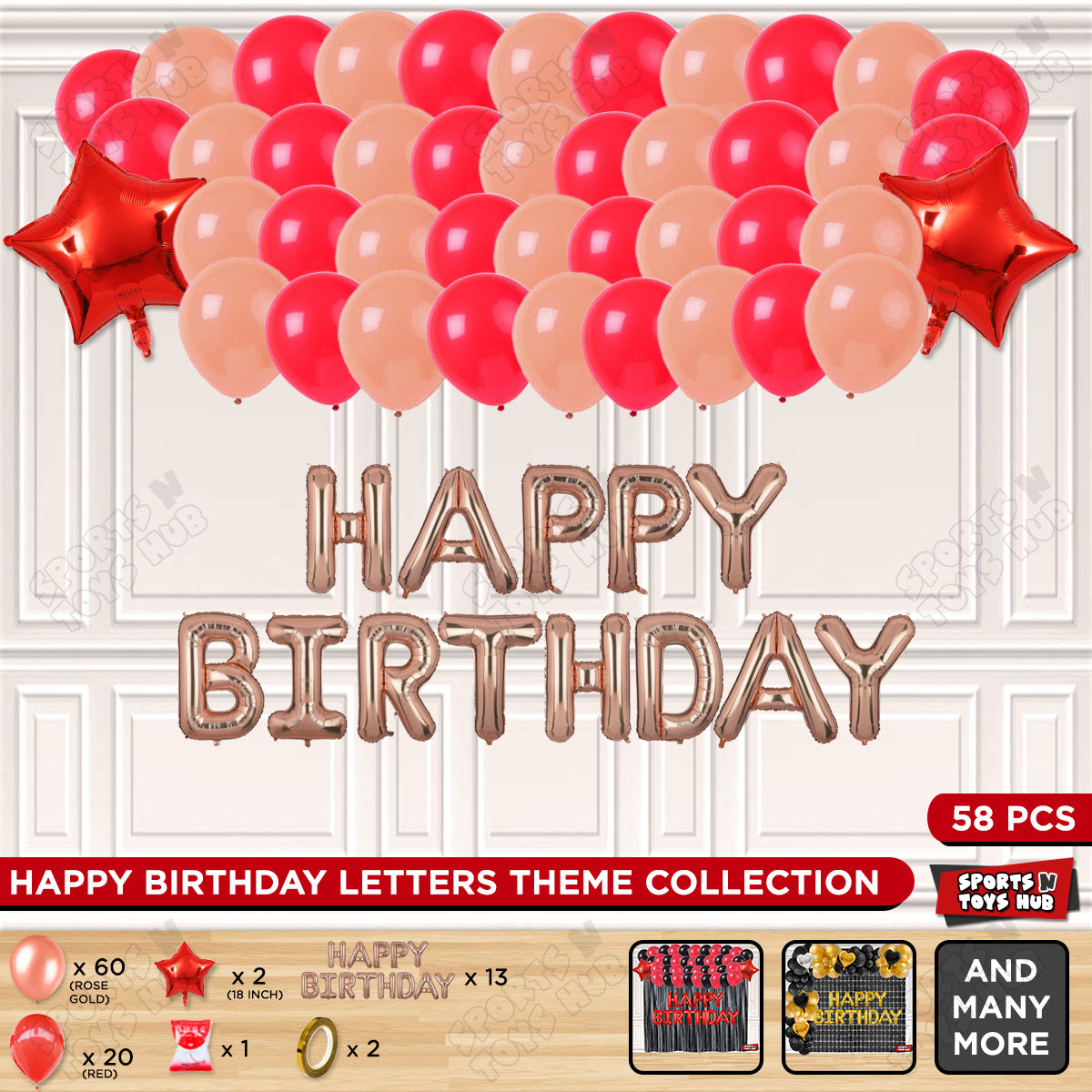Happy Birthday Foil Letter Theme - Rose Gold & Red