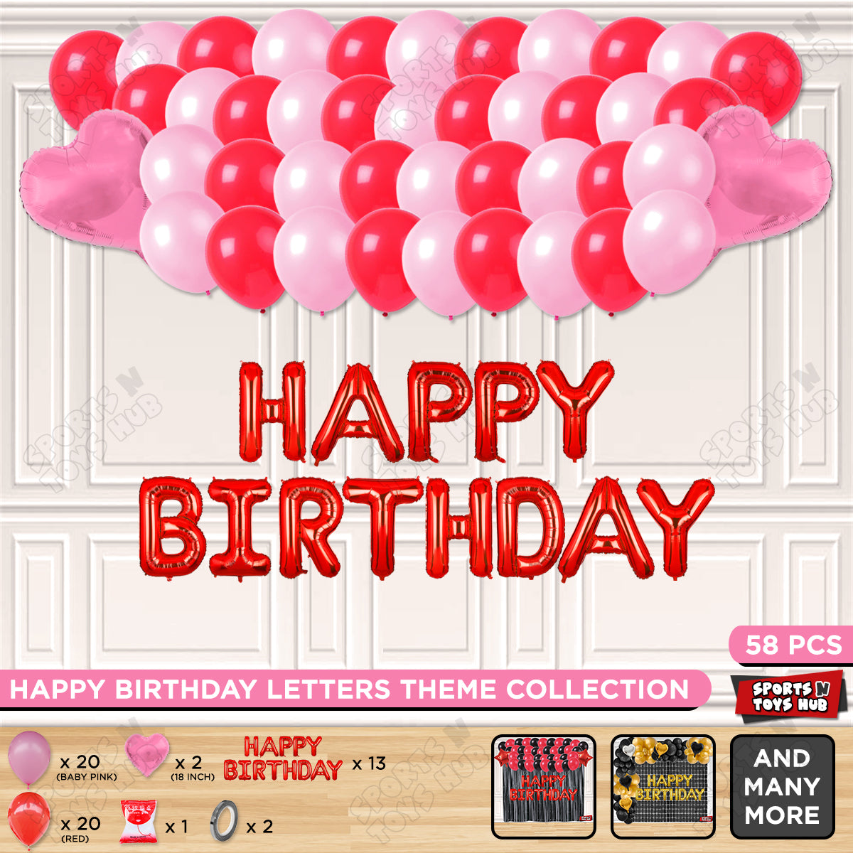 Happy Birthday Foil Letter Theme - Red & Dark Pink