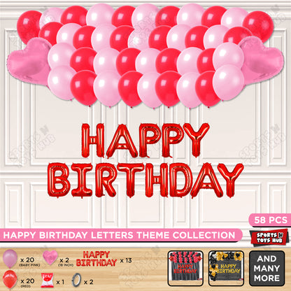 Happy Birthday Foil Letter Theme - Red & Dark Pink
