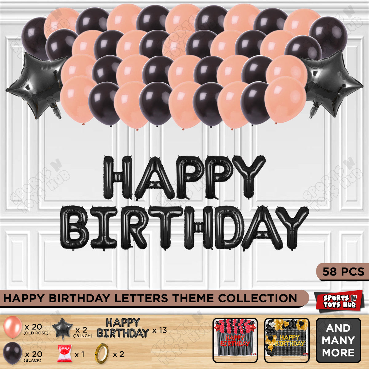 Happy Birthday Foil Letter Theme - Black & Rose Gold