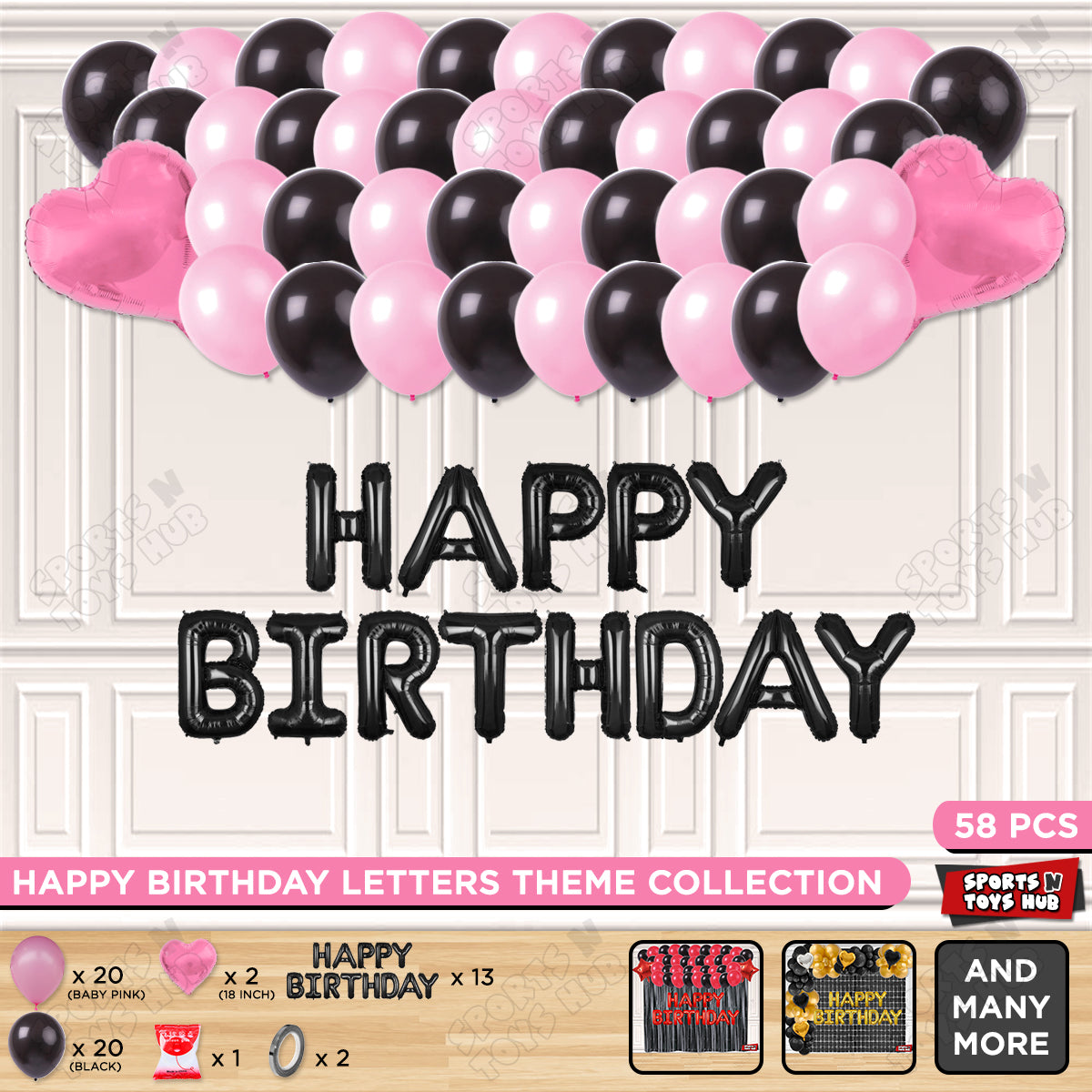 Happy Birthday Foil Letter Theme - Black & Baby Pink