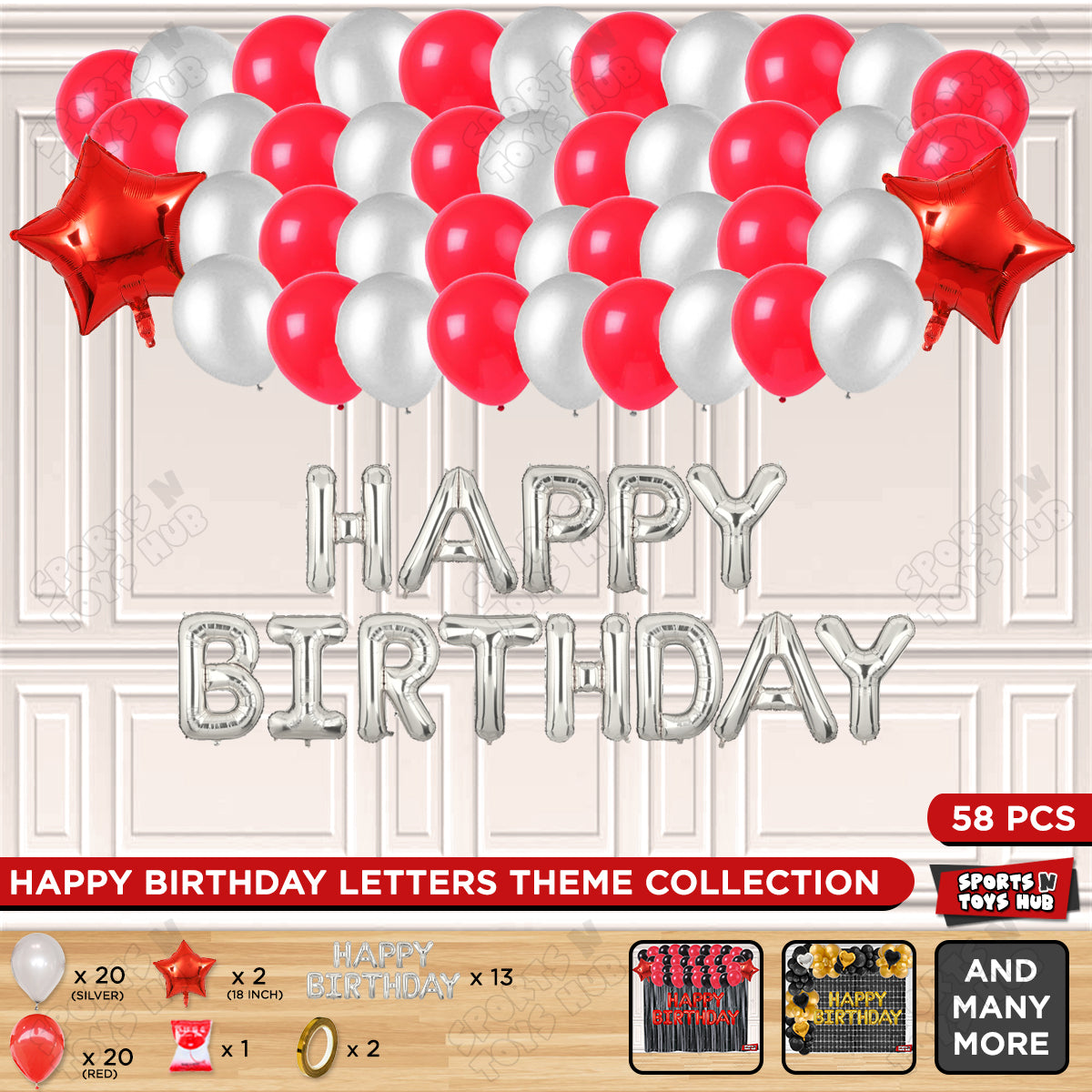 Happy Birthday Foil Letter Theme - Silver & Red