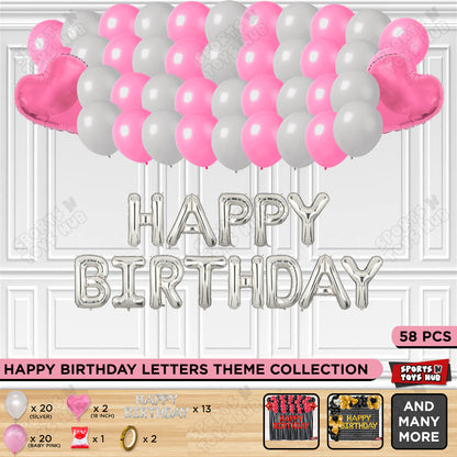 Happy Birthday Foil Letter Theme - Silver & Baby Pink