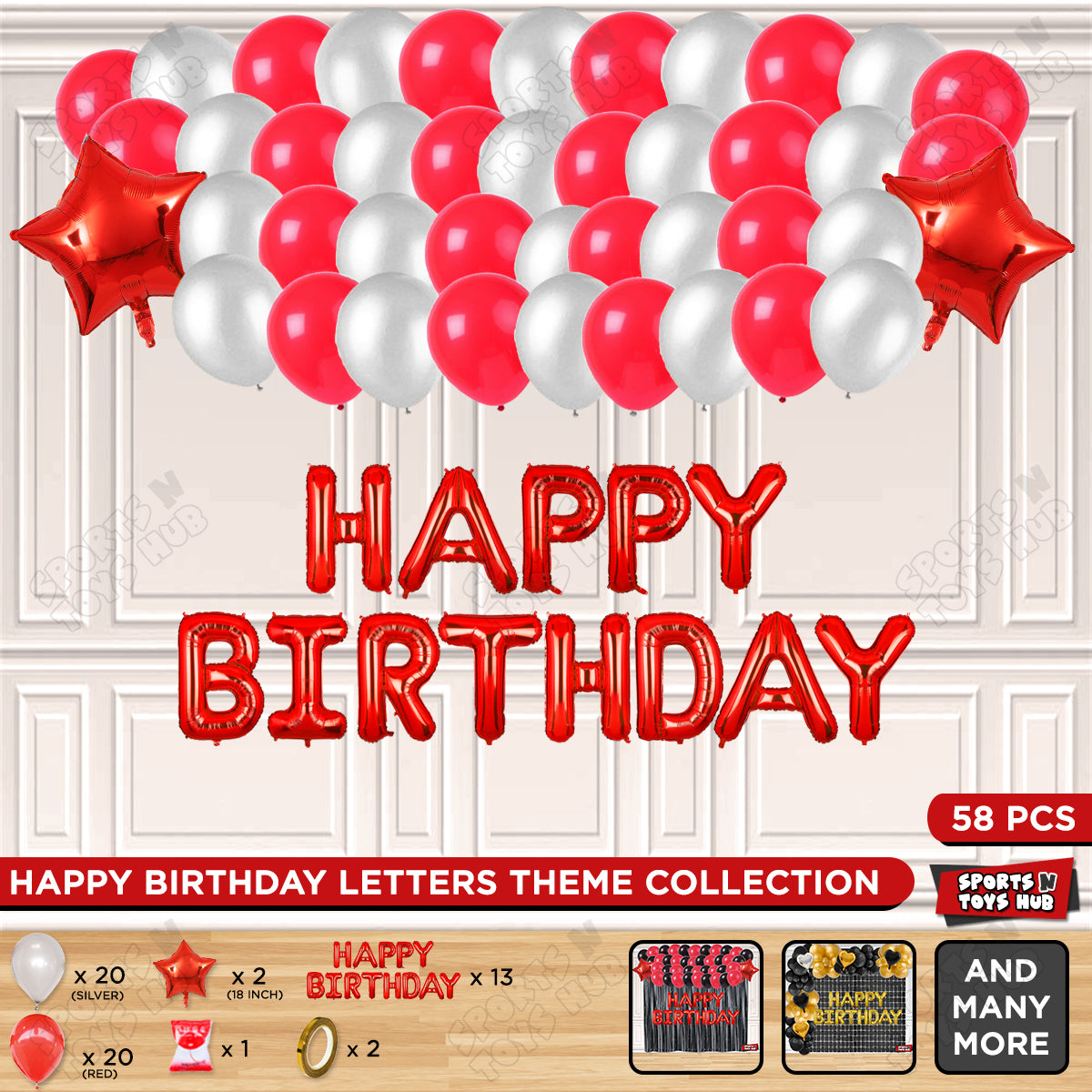 Happy Birthday Foil Letter Theme - Red & Silver