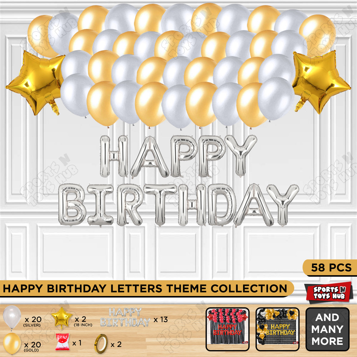 Happy Birthday Foil Letter Theme - Silver & Gold
