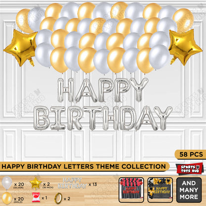 Happy Birthday Foil Letter Theme - Silver & Gold