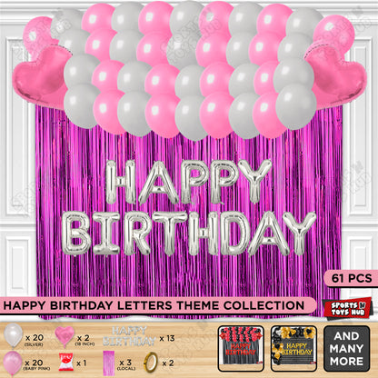 Happy Birthday Foil Letter Theme - Silver & Baby Pink
