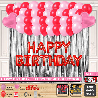 Happy Birthday Foil Letter Theme - Red & Dark Pink