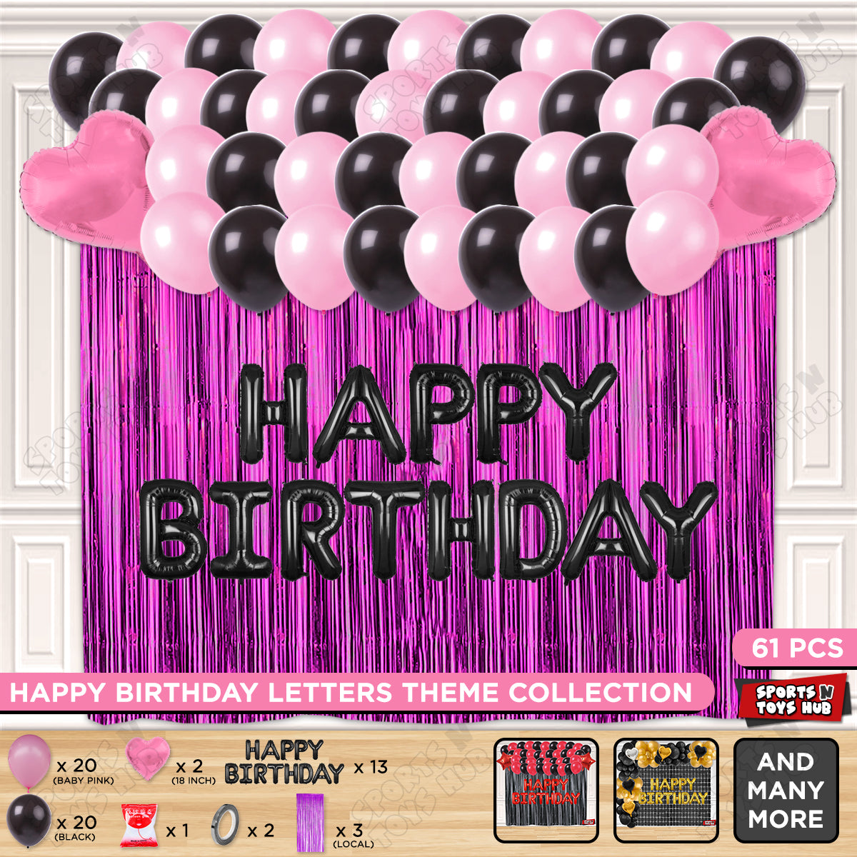 Happy Birthday Foil Letter Theme - Black & Baby Pink