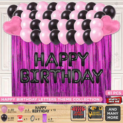 Happy Birthday Foil Letter Theme - Black & Baby Pink