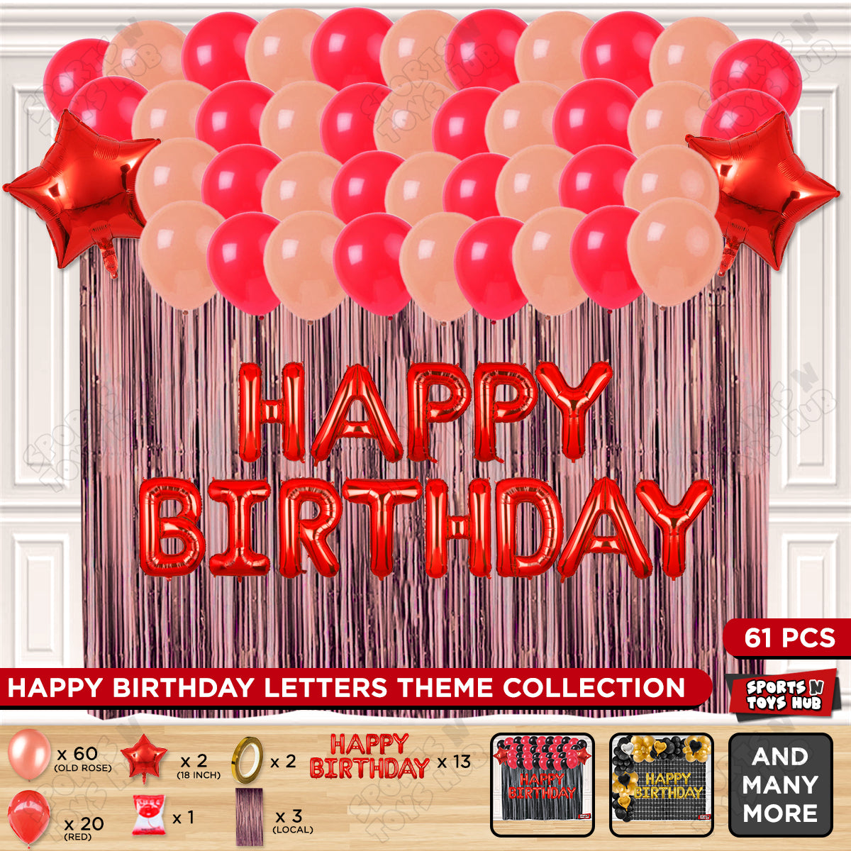 Happy Birthday Foil Letter Theme - Red & Old Rose