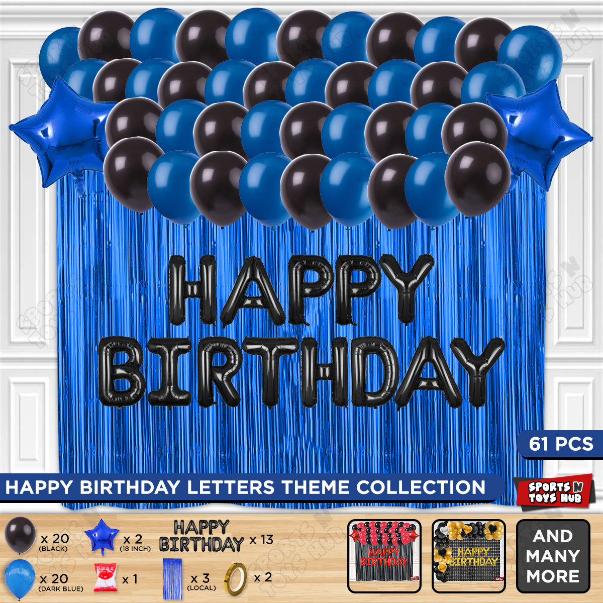 Happy Birthday Foil Letter Theme - Black & Blue