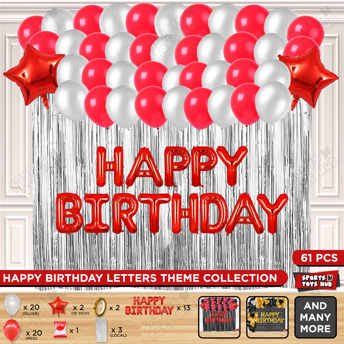 Happy Birthday Foil Letter Theme - Red & Silver