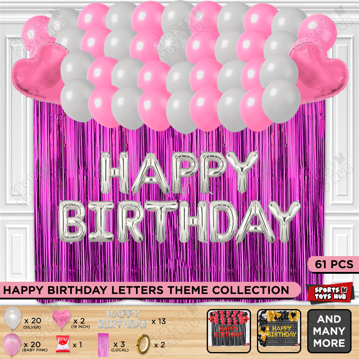 Happy Birthday Foil Letter Theme - Silver & Baby Pink