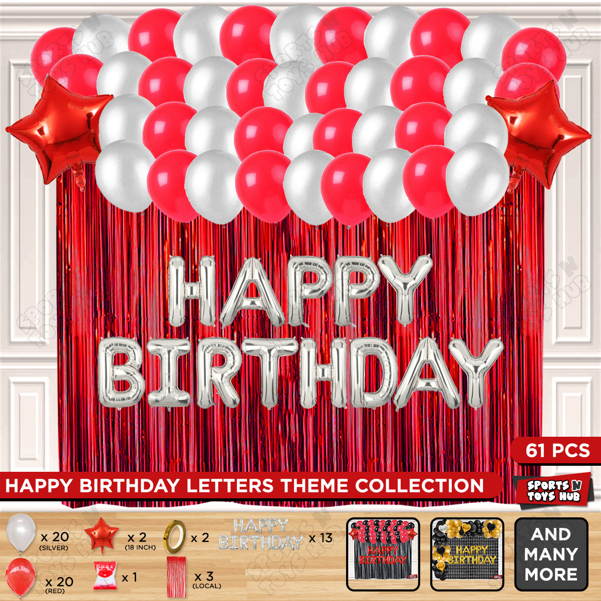 Happy Birthday Foil Letter Theme - Silver & Red