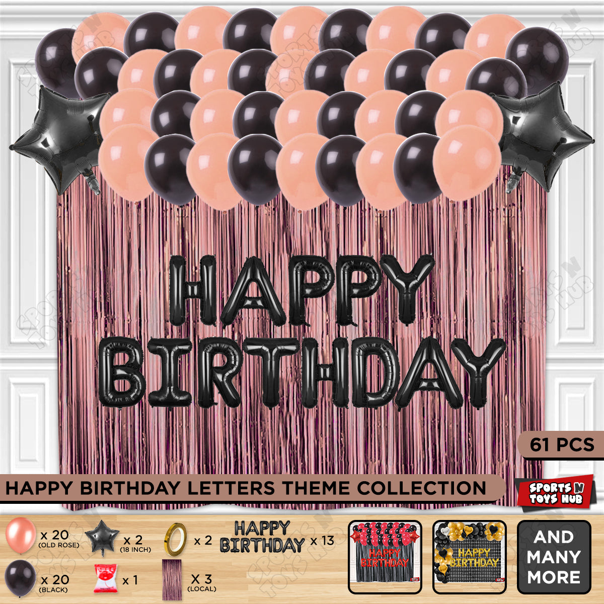 Happy Birthday Foil Letter Theme - Black & Rose Gold