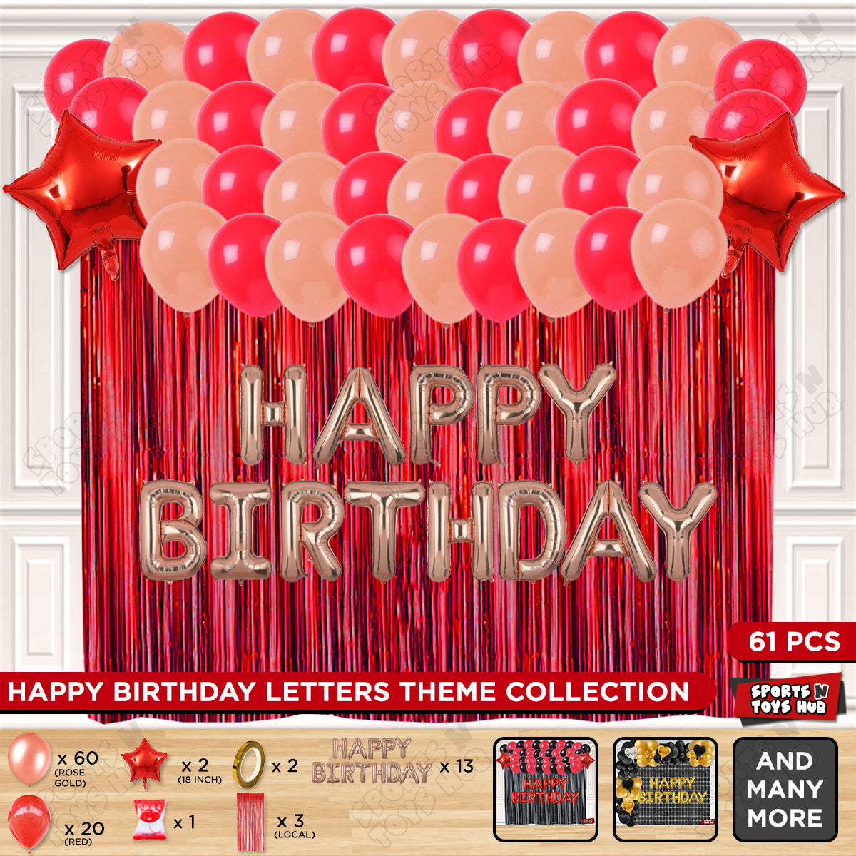 Happy Birthday Foil Letter Theme - Rose Gold & Red