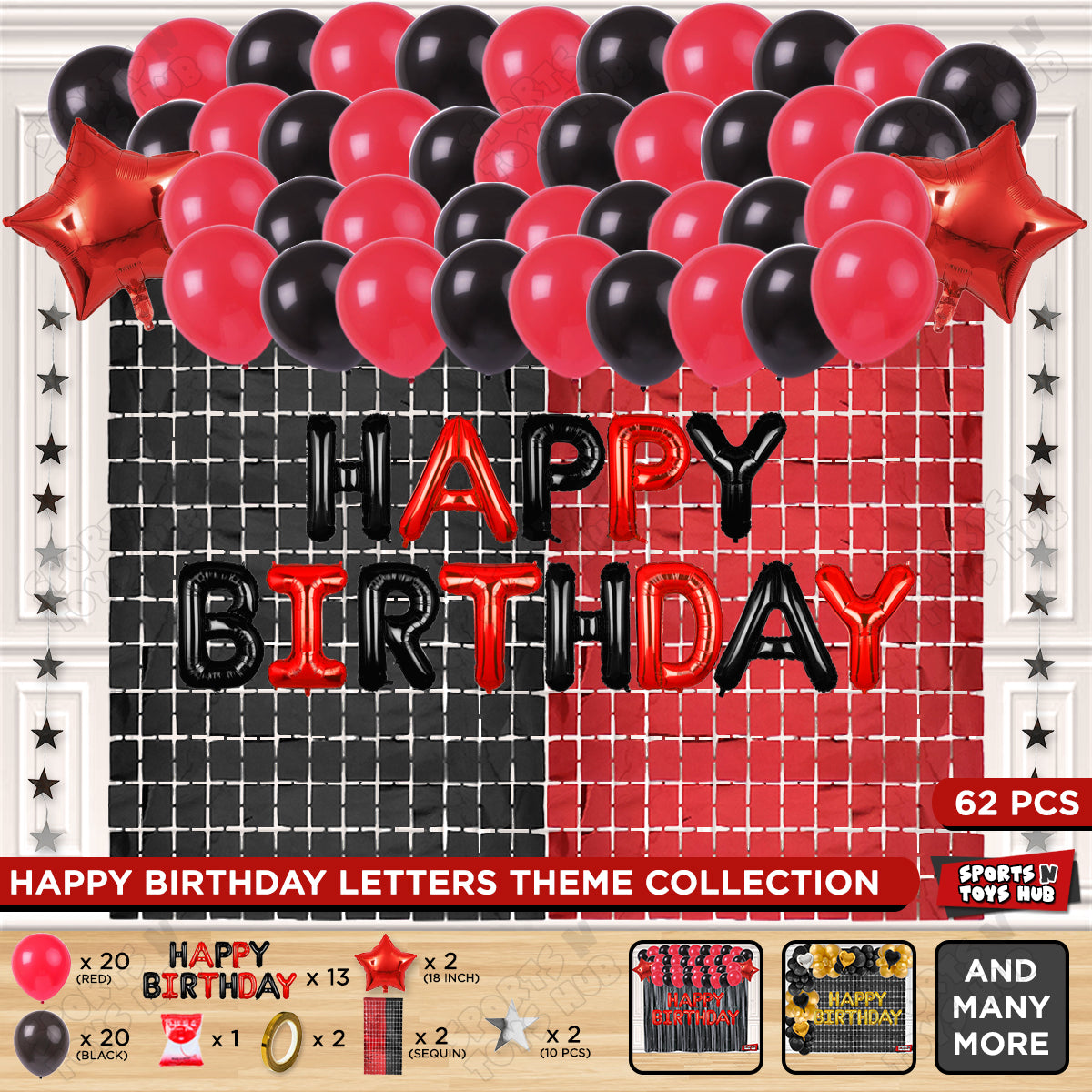 Happy Birthday Foil Letter Theme - Black & Red