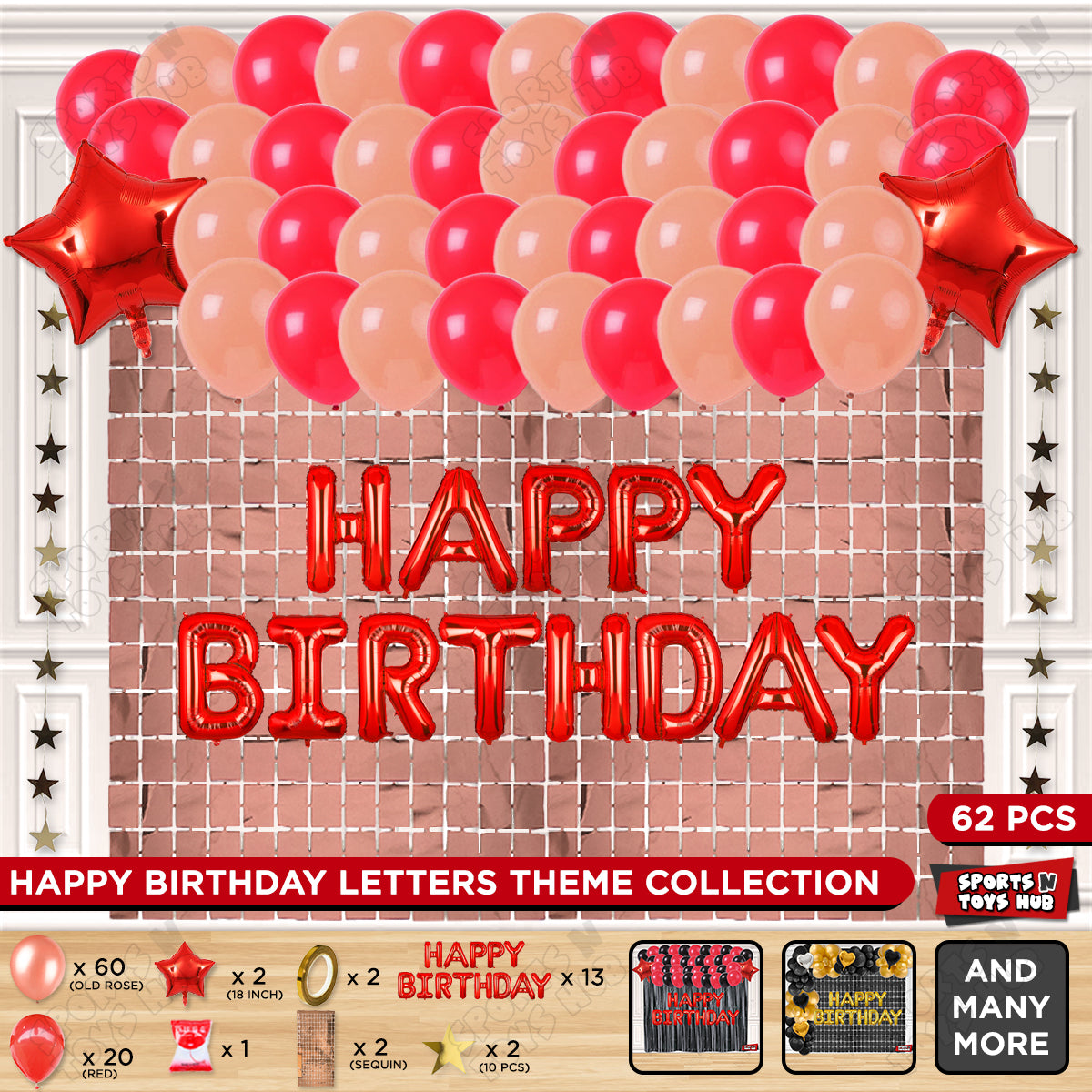 Happy Birthday Foil Letter Theme - Red & Old Rose