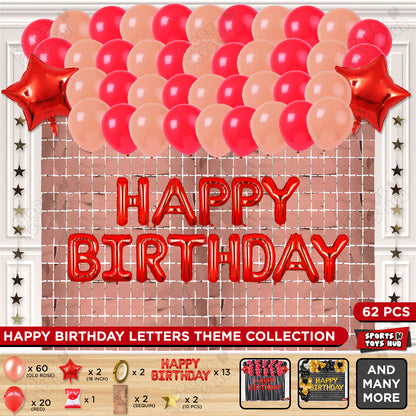 Happy Birthday Foil Letter Theme - Red & Old Rose