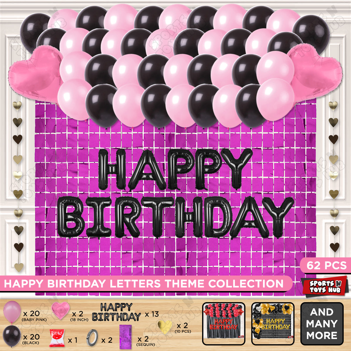 Happy Birthday Foil Letter Theme - Black & Baby Pink