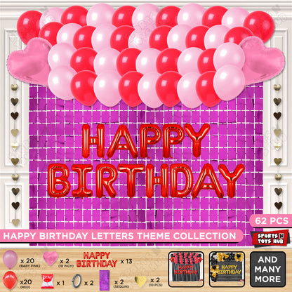 Happy Birthday Foil Letter Theme - Red & Dark Pink