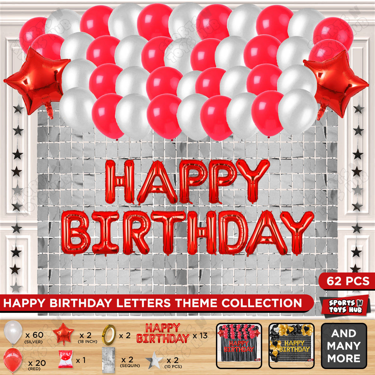 Happy Birthday Foil Letter Theme - Red & Silver
