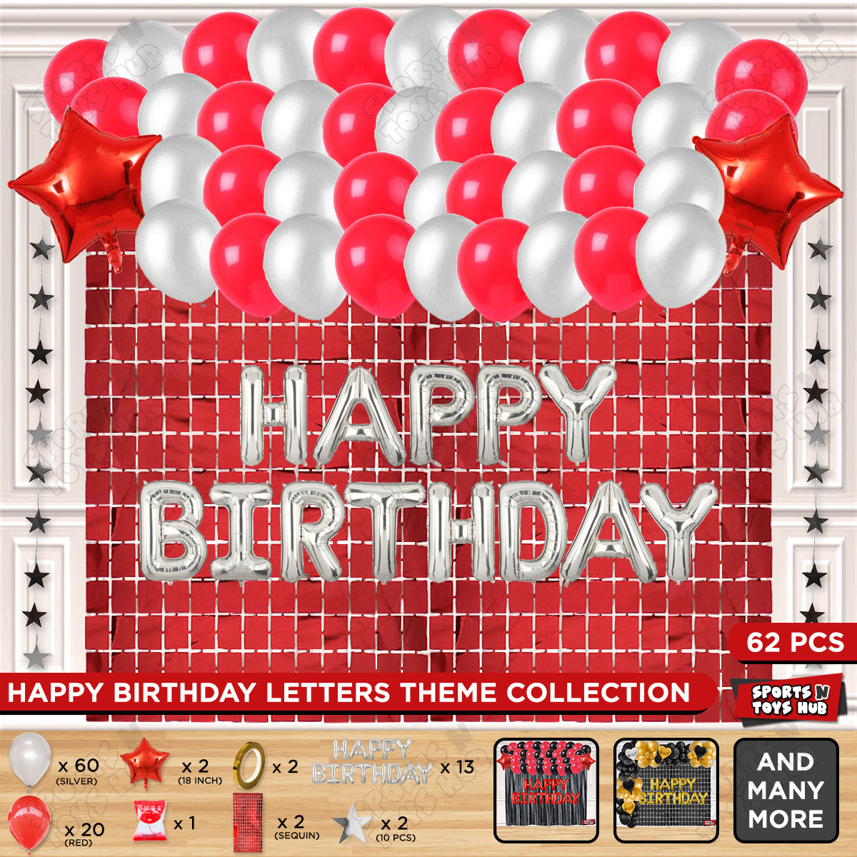 Happy Birthday Foil Letter Theme - Silver & Red