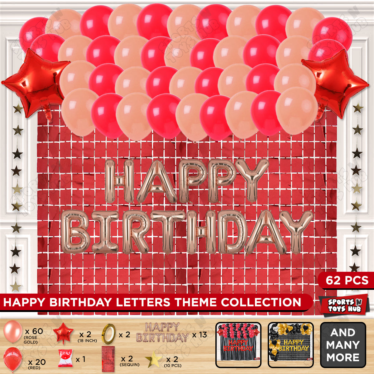 Happy Birthday Foil Letter Theme - Rose Gold & Red