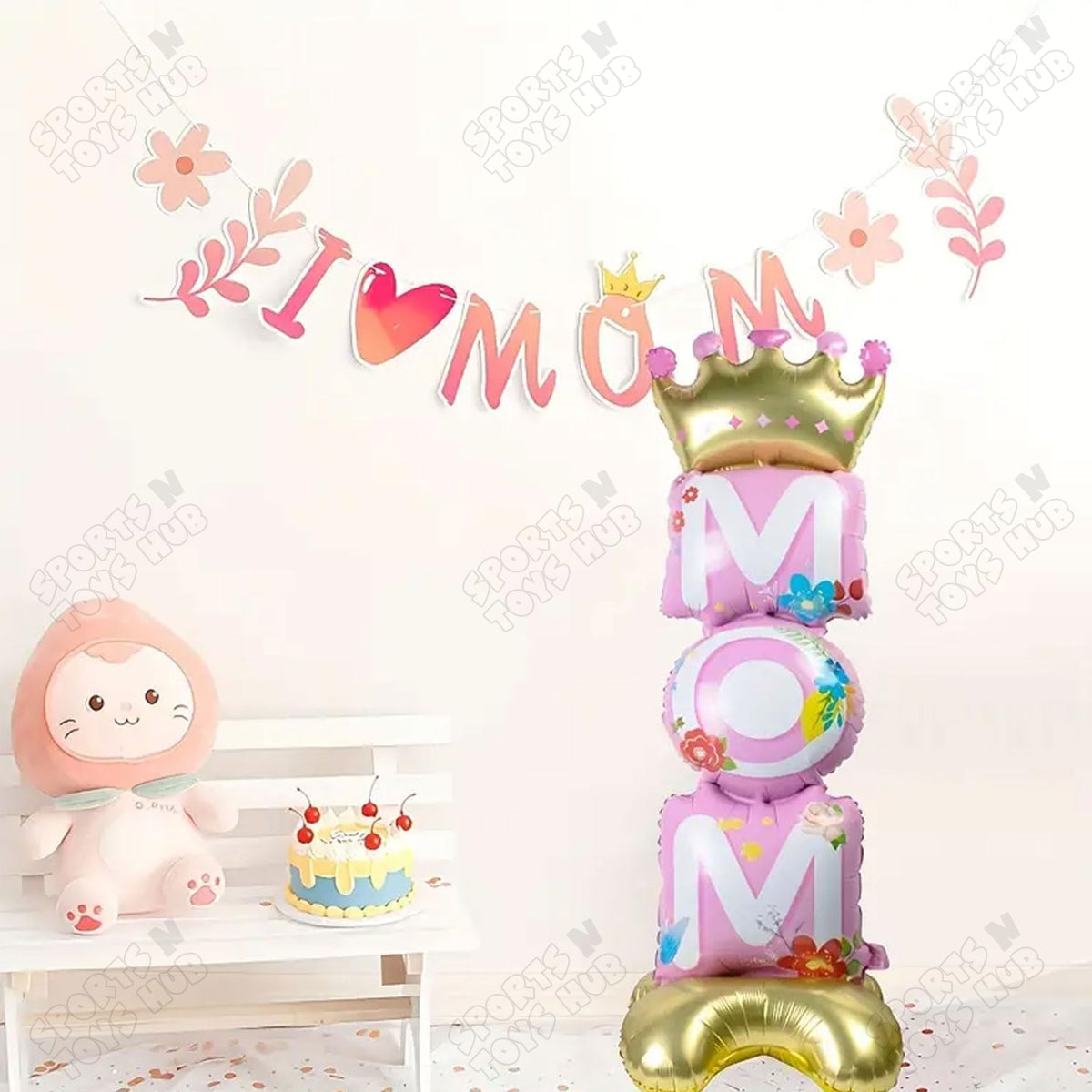 4D Mom With Crown Foil Balloon Stand - 112x39 CM