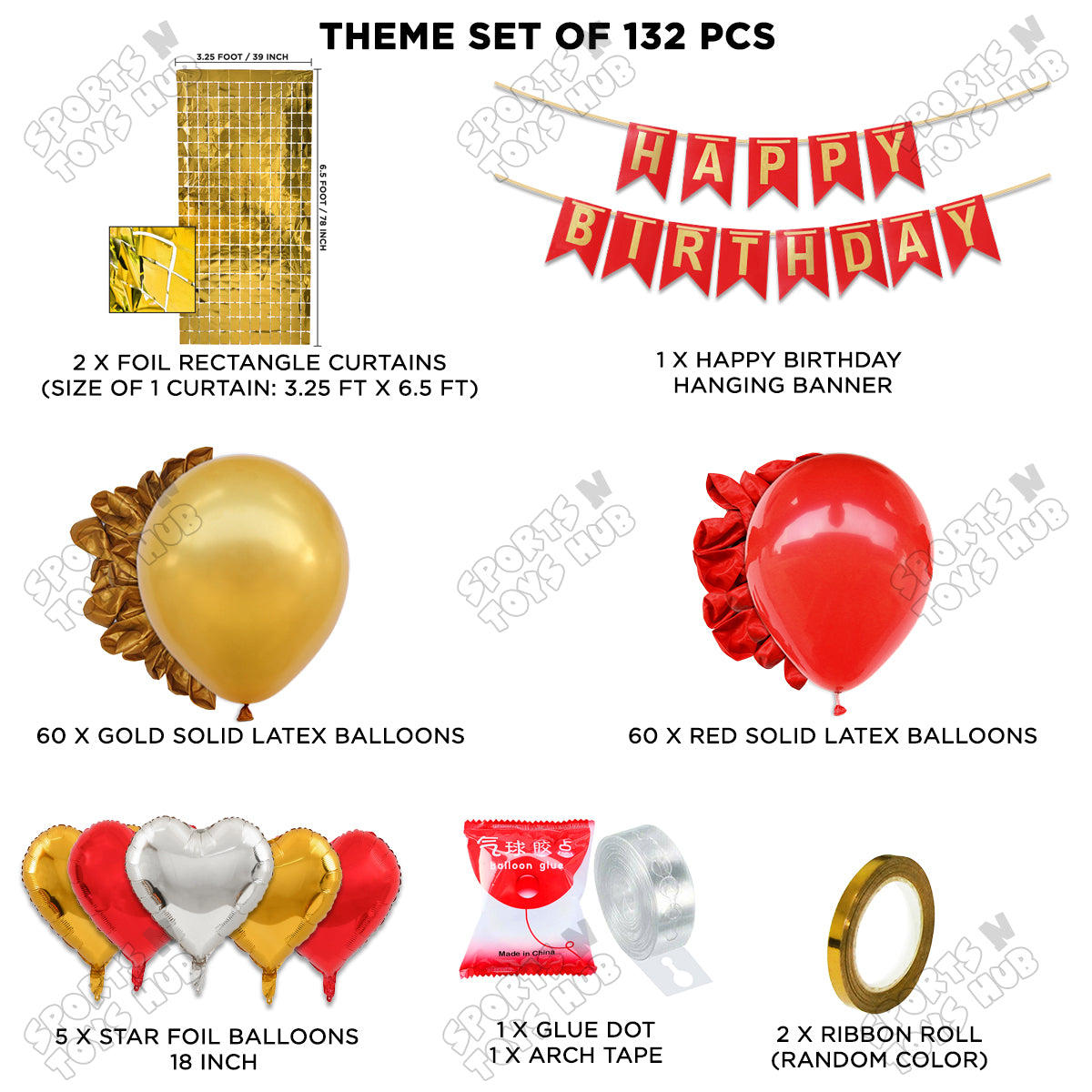 Happy Birthday Card Banner Theme - Red & Gold