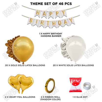 Happy Birthday Card Banner Theme - White & Gold