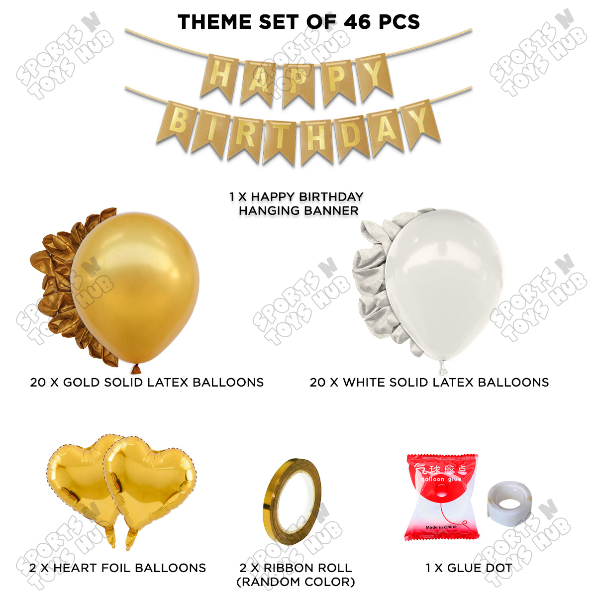 Happy Birthday Card Banner Theme - Gold & White