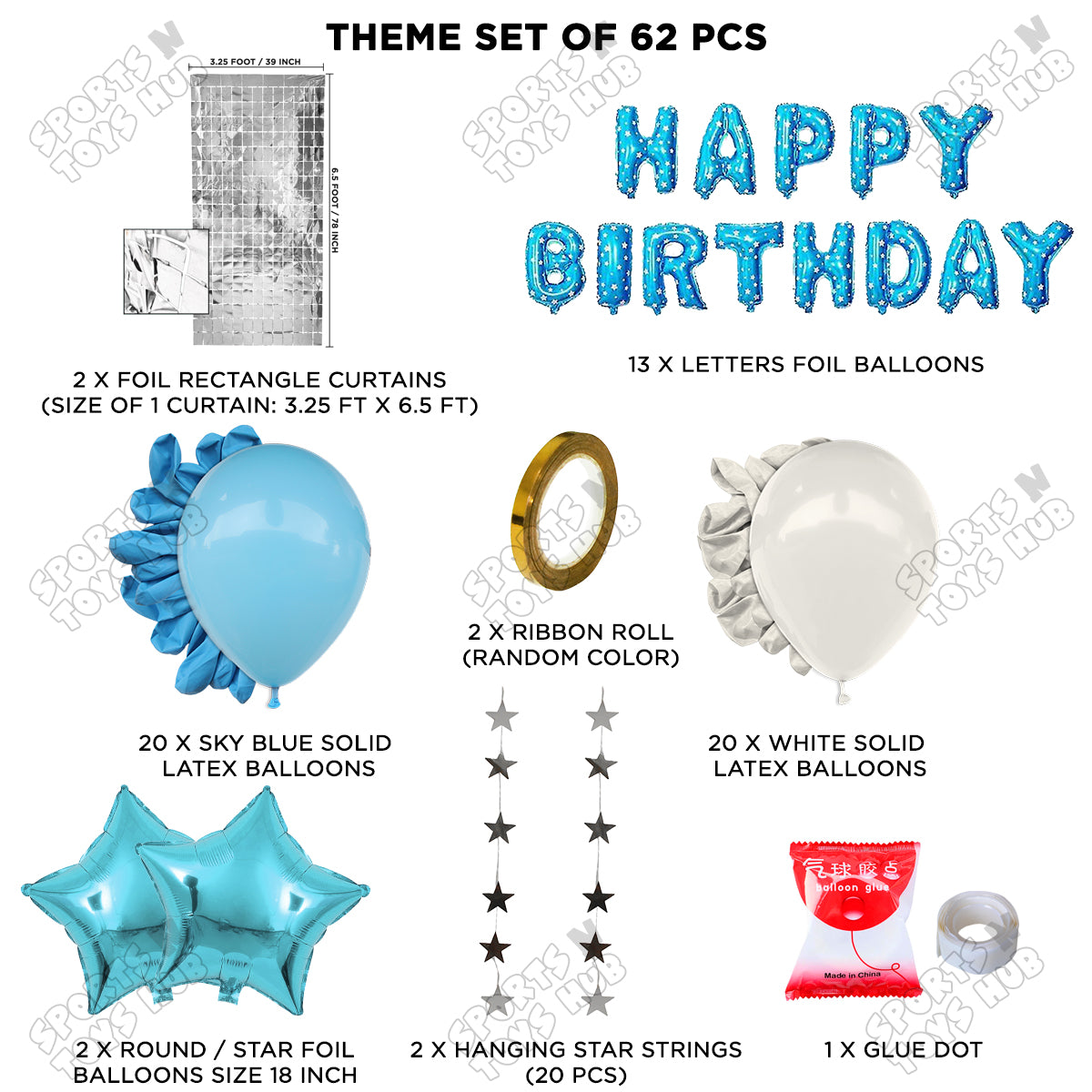 Happy Birthday Foil Letter Theme - Blue & Silver