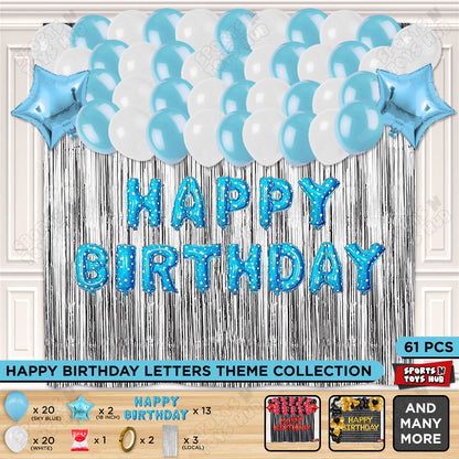 Happy Birthday Foil Letter Theme - Blue & Silver