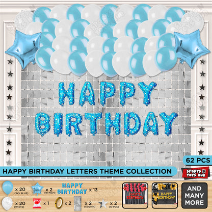 Happy Birthday Foil Letter Theme - Blue & Silver