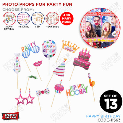 Happy Birthday Hip Hooray Photo Props - 13 Pcs