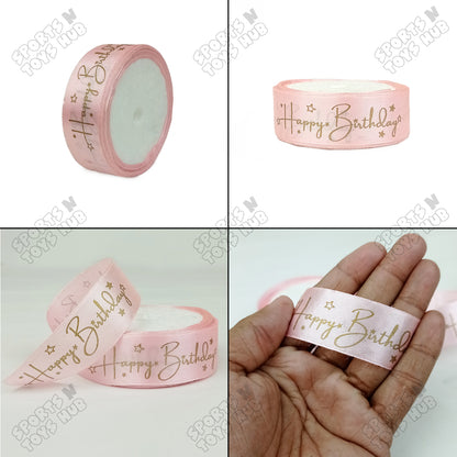 Happy Birthday Printed Satin Ribbon Roll - 1 Inch x 9 Yards