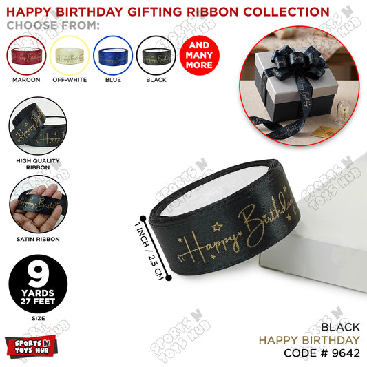 Happy Birthday Printed Satin Ribbon Roll - 1 Inch x 9 Yards