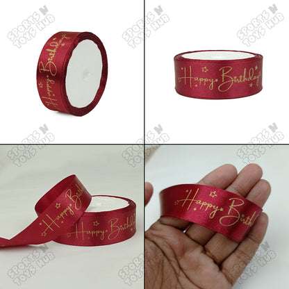 Happy Birthday Printed Satin Ribbon Roll - 1 Inch x 9 Yards