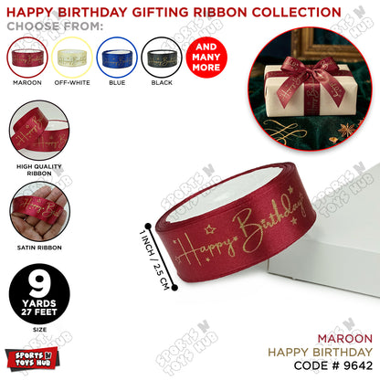 Happy Birthday Printed Satin Ribbon Roll - 1 Inch x 9 Yards